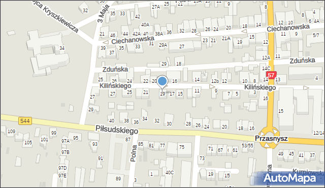 Przasnysz, Kilińskiego Jana, płk., 19, mapa Przasnysz