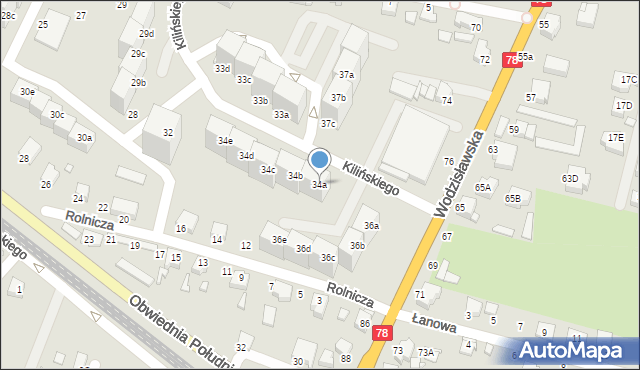 Rybnik, Kilińskiego Jana, płk., 34a, mapa Rybnika
