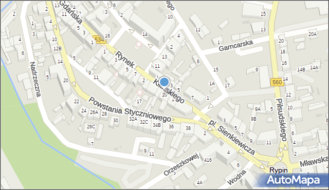 Rypin, Kilińskiego Jana, płk., 10, mapa Rypin