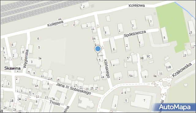Skawina, Kilińskiego Jana, płk., 7, mapa Skawina