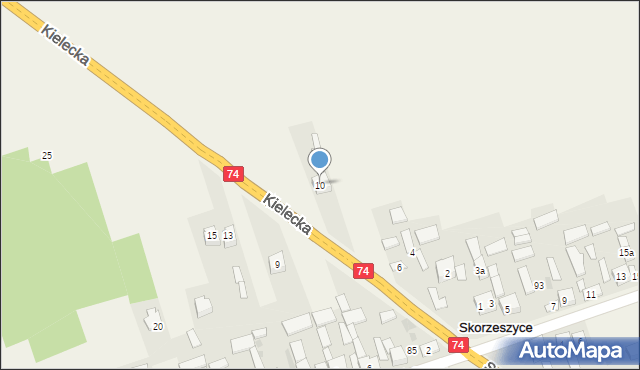 Skorzeszyce, Kielecka, 10, mapa Skorzeszyce