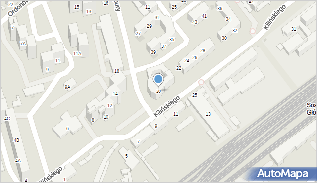 Sosnowiec, Kilińskiego Jana, płk., 20, mapa Sosnowca