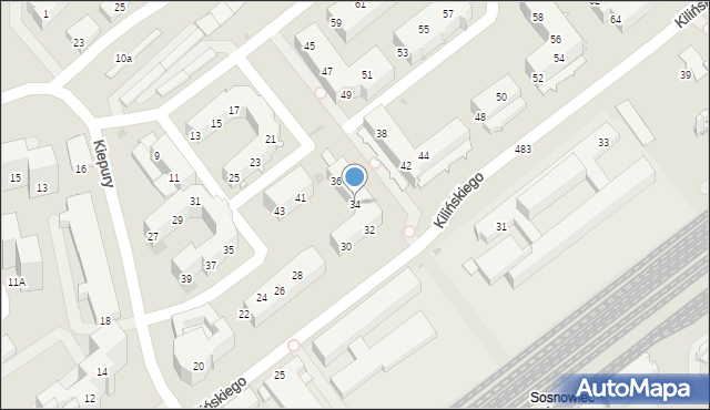 Sosnowiec, Kilińskiego Jana, płk., 34, mapa Sosnowca