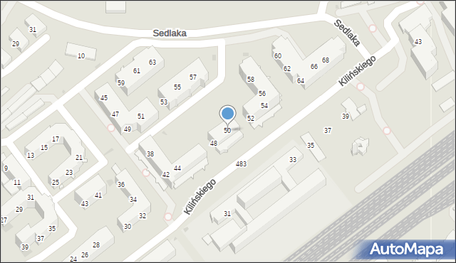 Sosnowiec, Kilińskiego Jana, płk., 50, mapa Sosnowca