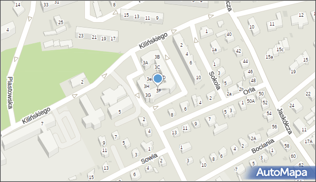 Zielona Góra, Kilińskiego Jana, płk., 3F, mapa Zielona Góra