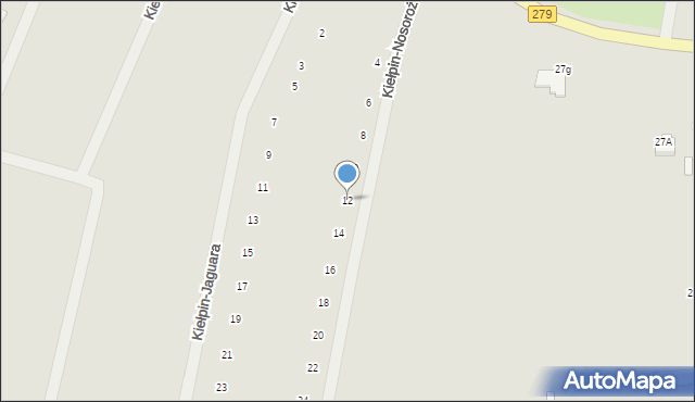 Zielona Góra, Kiełpin-Nosorożca, 12, mapa Zielona Góra