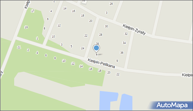 Zielona Góra, Kiełpin-Pelikana, 7, mapa Zielona Góra