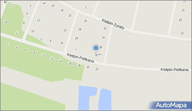 Zielona Góra, Kiełpin-Pelikana, 9, mapa Zielona Góra