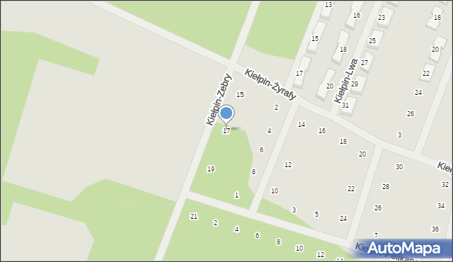 Zielona Góra, Kiełpin-Zebry, 17, mapa Zielona Góra