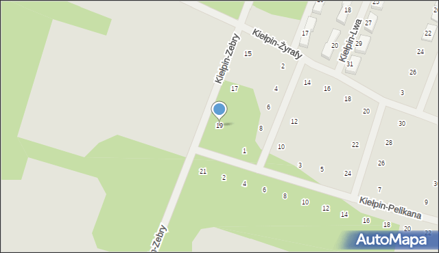 Zielona Góra, Kiełpin-Zebry, 19, mapa Zielona Góra