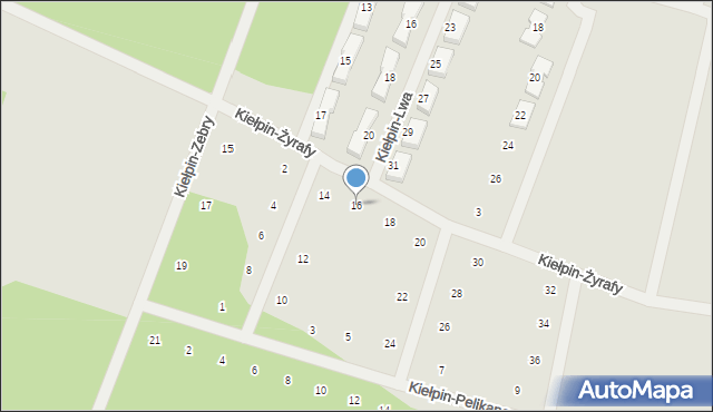 Zielona Góra, Kiełpin-Żyrafy, 16, mapa Zielona Góra