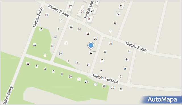Zielona Góra, Kiełpin-Żyrafy, 22, mapa Zielona Góra