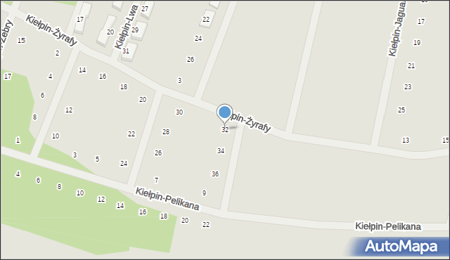 Zielona Góra, Kiełpin-Żyrafy, 32, mapa Zielona Góra