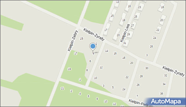 Zielona Góra, Kiełpin-Żyrafy, 4, mapa Zielona Góra