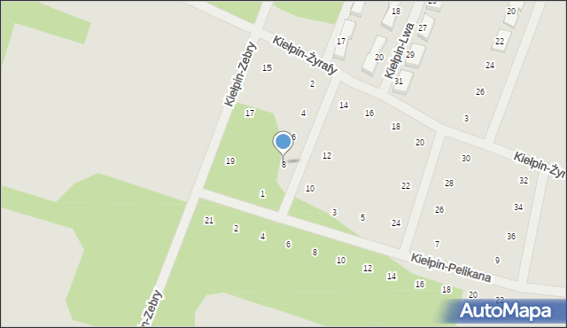 Zielona Góra, Kiełpin-Żyrafy, 8, mapa Zielona Góra