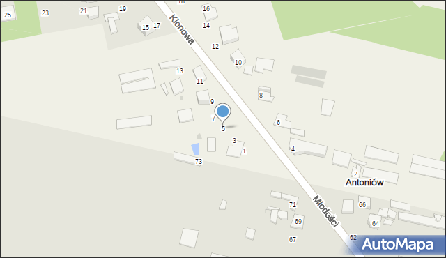 Antoniów, Klonowa, 5, mapa Antoniów