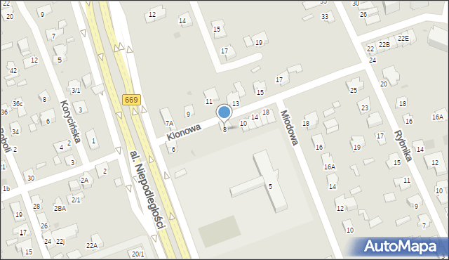 Białystok, Klonowa, 8, mapa Białegostoku