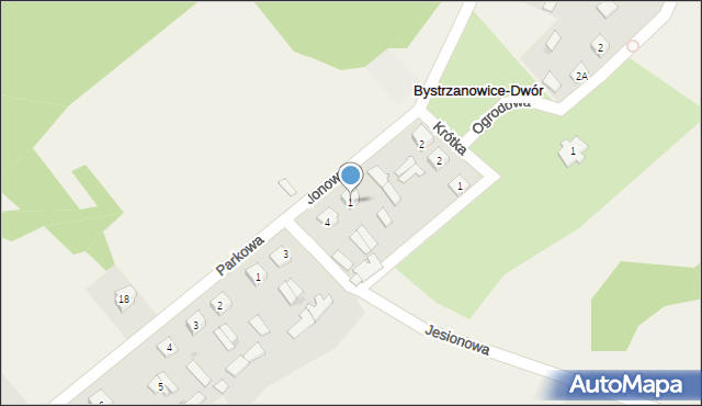 Bystrzanowice-Dwór, Klonowa, 1, mapa Bystrzanowice-Dwór