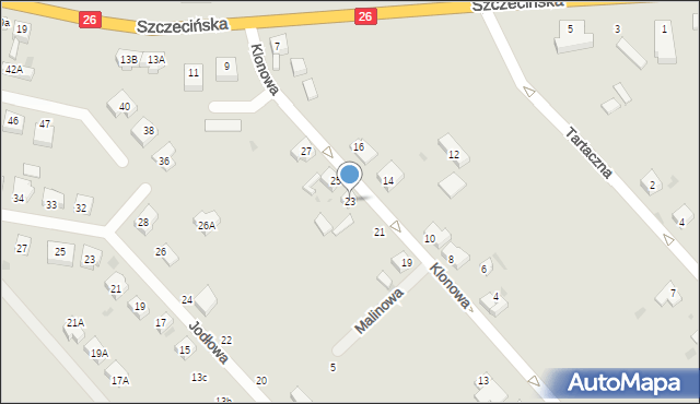 Chojna, Klonowa, 23, mapa Chojna