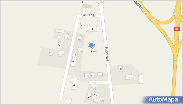 Czarlin, Klonowa, 3, mapa Czarlin