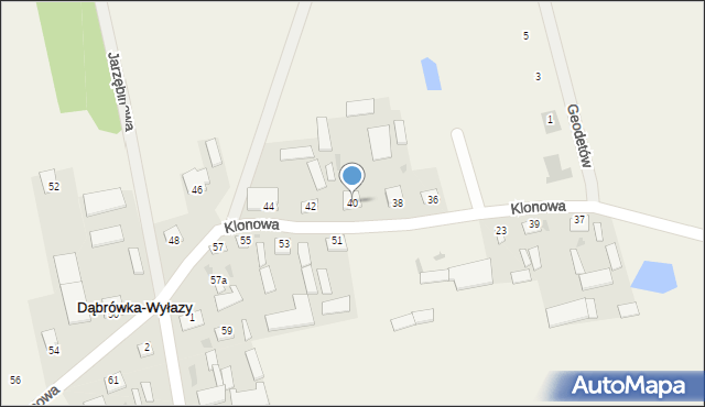 Dąbrówka-Wyłazy, Klonowa, 40, mapa Dąbrówka-Wyłazy