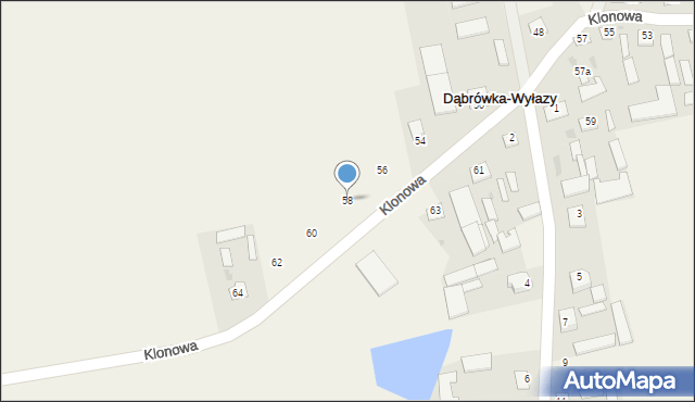 Dąbrówka-Wyłazy, Klonowa, 58, mapa Dąbrówka-Wyłazy