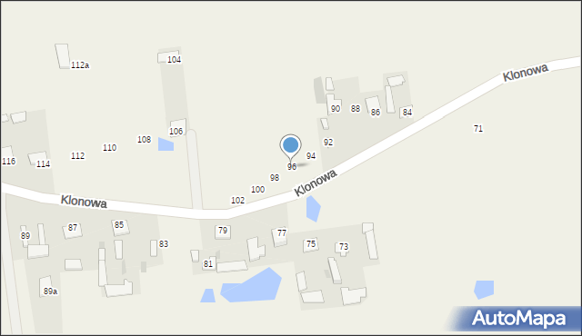 Dąbrówka-Wyłazy, Klonowa, 96, mapa Dąbrówka-Wyłazy