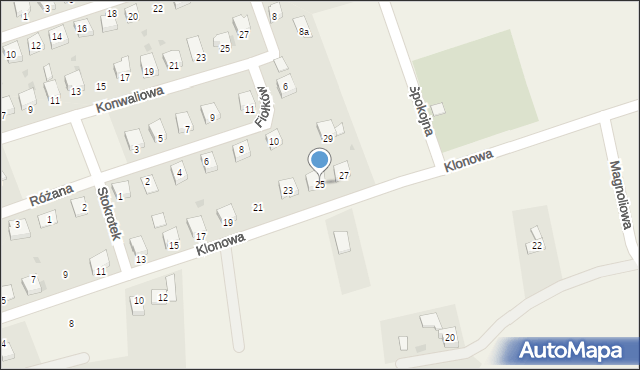 Drogomyśl, Klonowa, 25, mapa Drogomyśl