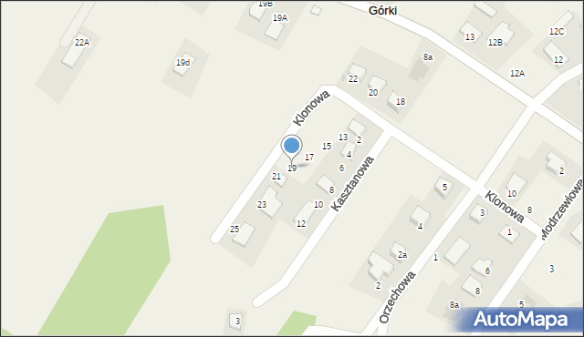 Górki, Klonowa, 19, mapa Górki