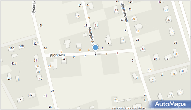 Grabiny-Zameczek, Klonowa, 5, mapa Grabiny-Zameczek