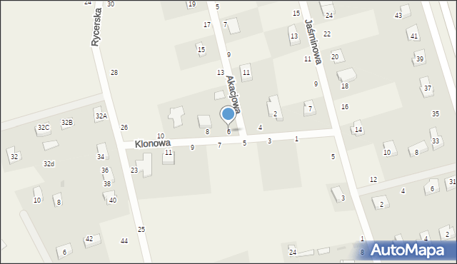 Grabiny-Zameczek, Klonowa, 6, mapa Grabiny-Zameczek