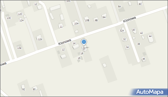 Jakubowice Konińskie-Kolonia, Klonowa, 20, mapa Jakubowice Konińskie-Kolonia