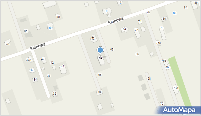 Jakubowice Konińskie-Kolonia, Klonowa, 54, mapa Jakubowice Konińskie-Kolonia