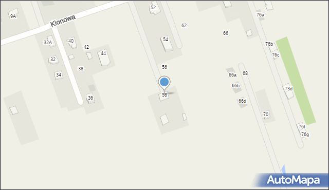 Jakubowice Konińskie-Kolonia, Klonowa, 58, mapa Jakubowice Konińskie-Kolonia