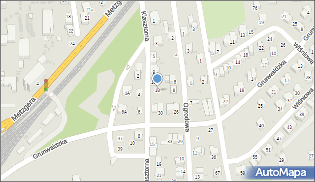 Jasło, Klasztorna, 13, mapa Jasła