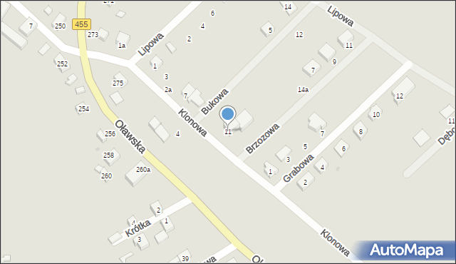 Jelcz-Laskowice, Klonowa, 11, mapa Jelcz-Laskowice