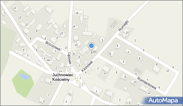 Juchnowiec Kościelny, Klonowa, 3, mapa Juchnowiec Kościelny