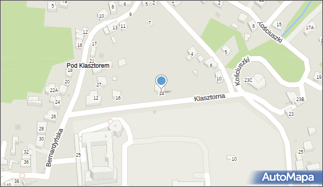Kalwaria Zebrzydowska, Klasztorna, 14, mapa Kalwaria Zebrzydowska