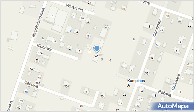 Kampinos, Klonowa, 4a, mapa Kampinos
