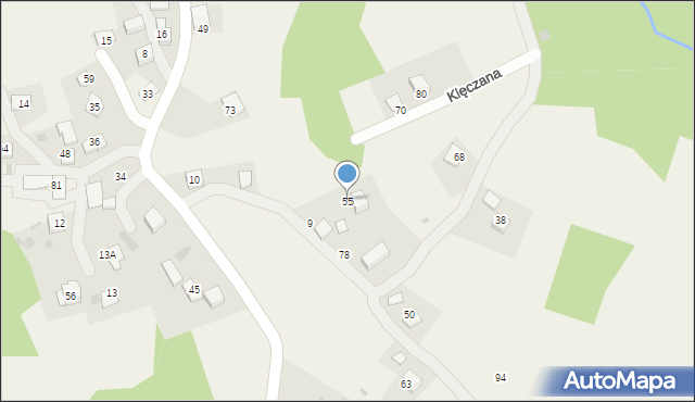 Klęczana, Klęczana, 55, mapa Klęczana