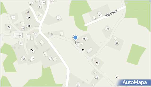 Klęczana, Klęczana, 9, mapa Klęczana