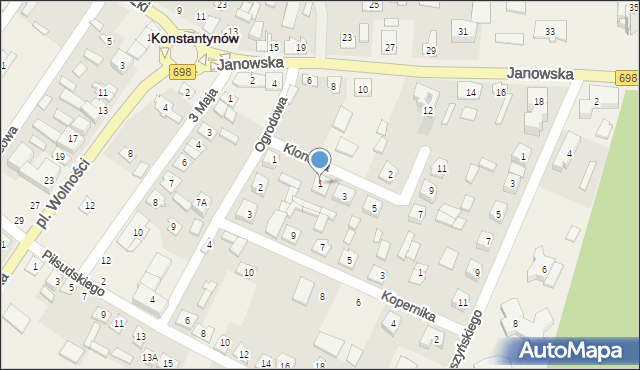 Konstantynów, Klonowa, 1, mapa Konstantynów