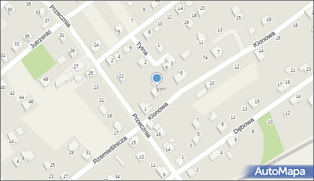 Kozy, Klonowa, 3, mapa Kozy