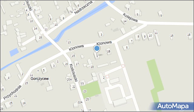 Łaskarzew, Klonowa, 1, mapa Łaskarzew