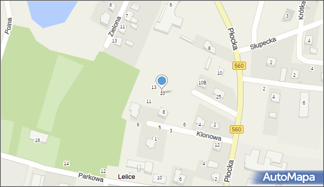 Lelice, Klonowa, 10, mapa Lelice