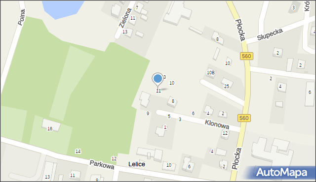 Lelice, Klonowa, 11, mapa Lelice