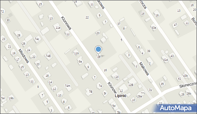 Lipinki, Klonowa, 18, mapa Lipinki