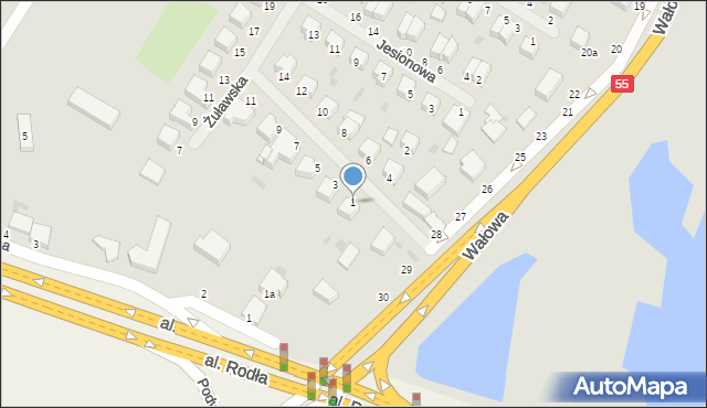 Malbork, Klonowa, 1, mapa Malborka