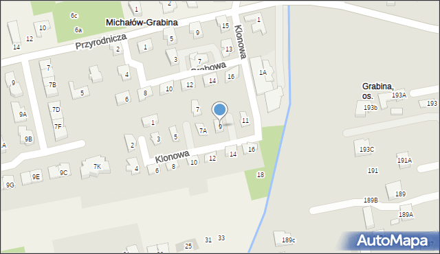 Michałów-Grabina, Klonowa, 9, mapa Michałów-Grabina