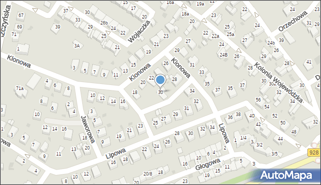 Mikołów, Klonowa, 30, mapa Mikołów